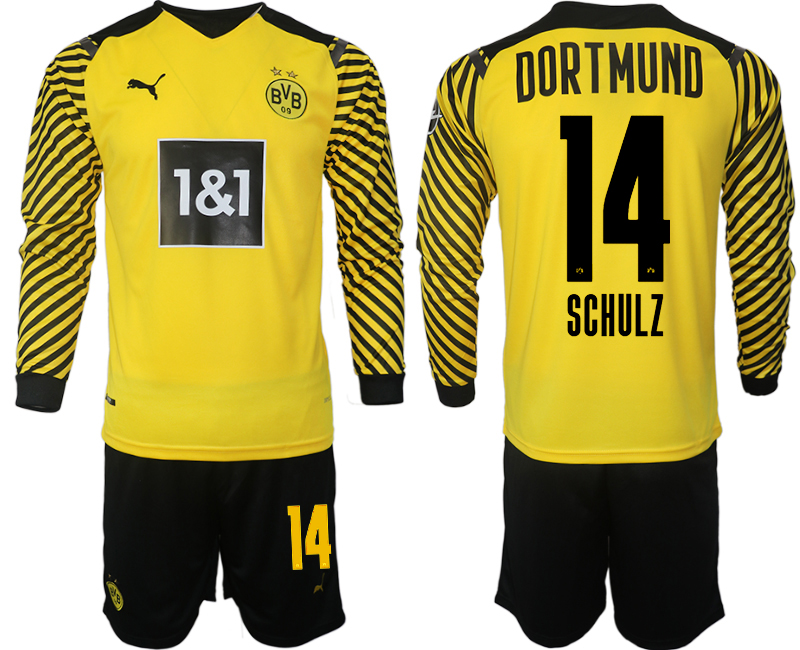 Men 2021-2022 Club Borussia Dortmund home yellow Long Sleeve #14 Soccer Jersey